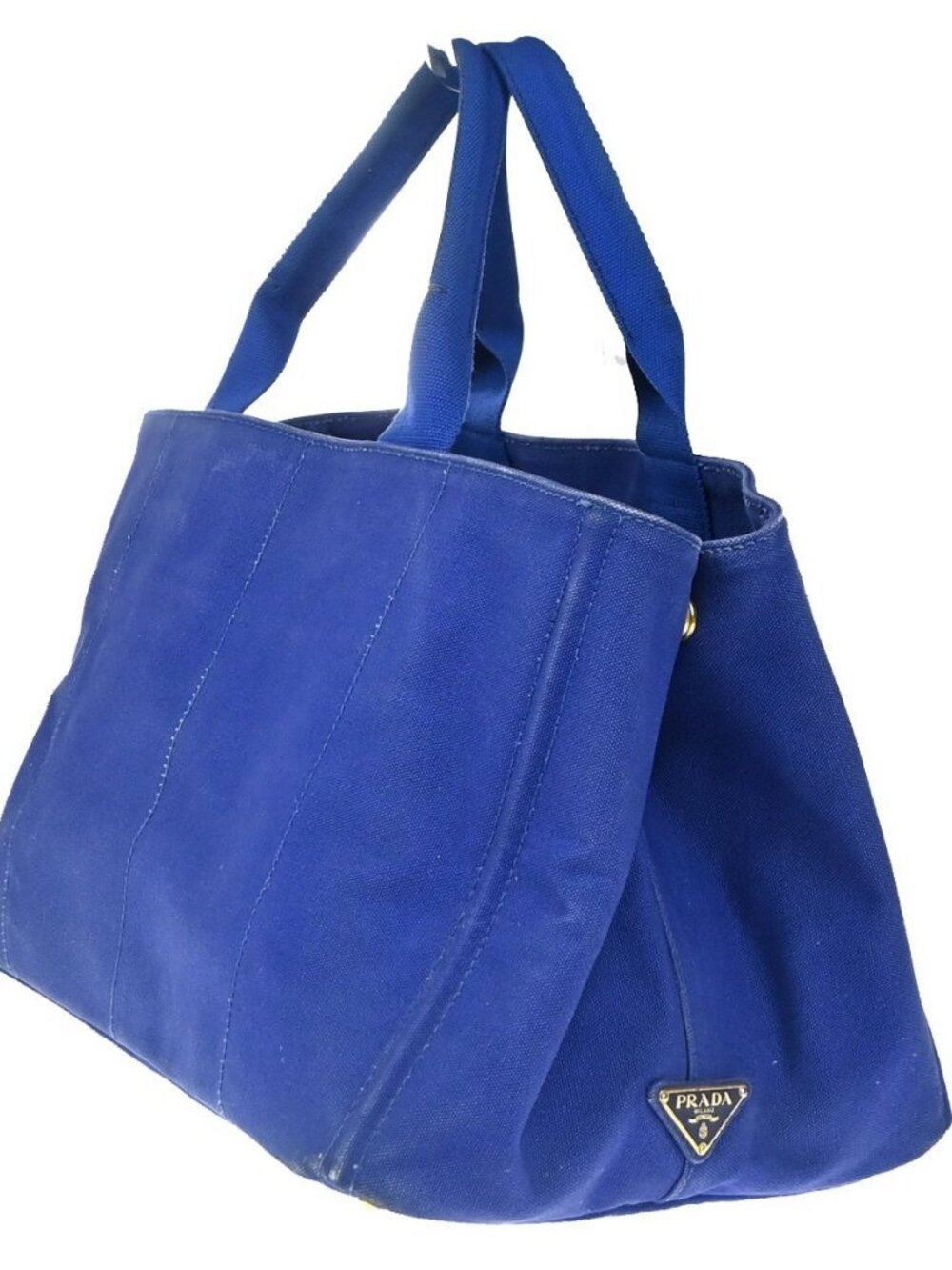 PRADA Logo CANAPA Shoulder Hand Tote Bag Canvas Leather Blue GHW 36KC773 - Picture 4 of 16